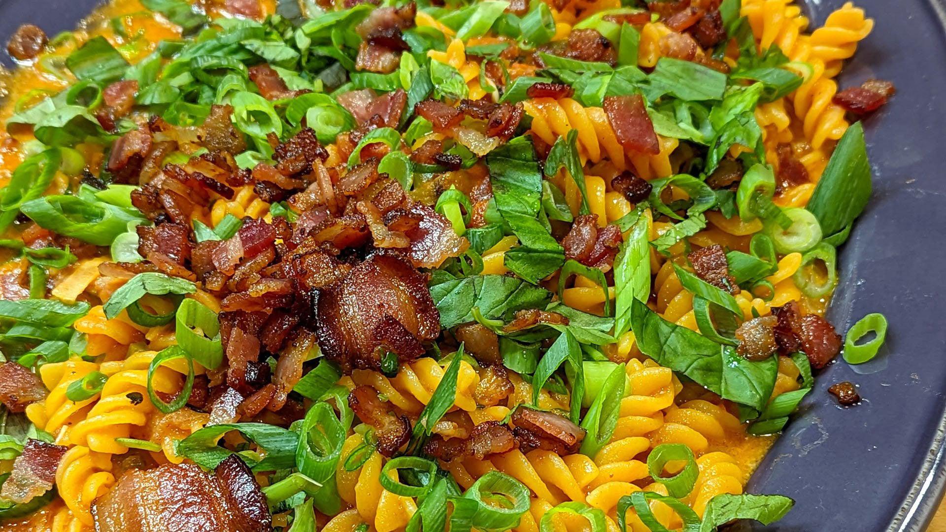 Sriracha Fusilli with Bacon and Cheese (John's Football Sunday Comfort Food)