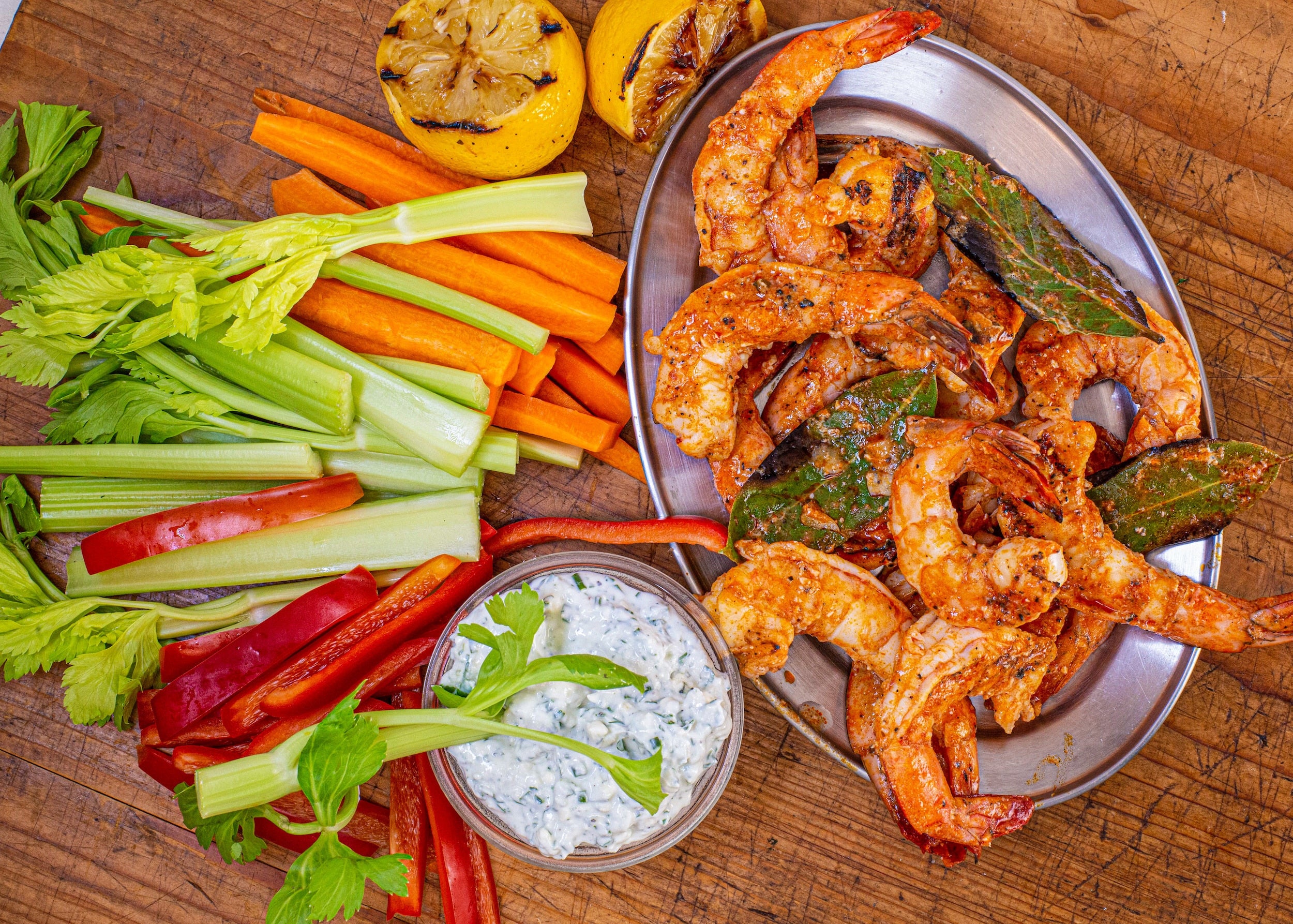 Grilled Buffalo Shrimp With Yogurt Blue-Ranch Dip