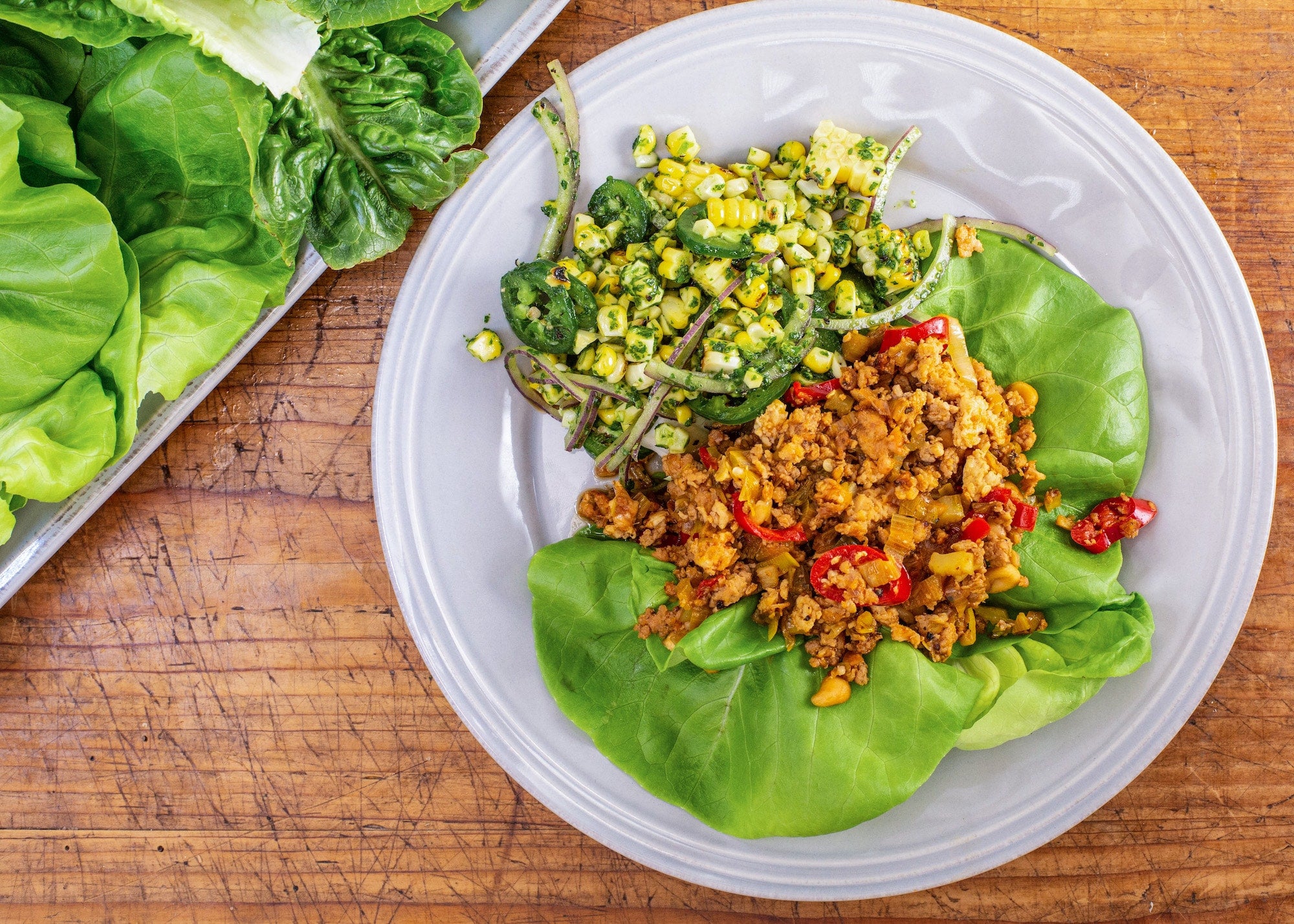 Rachael's Hot Honey 'n' Peanut Chicken Lettuce Wraps and Griddled Corn