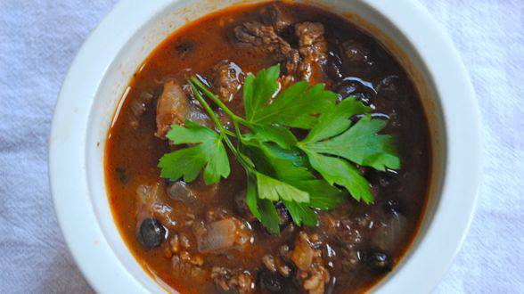 Ultimate Tostada Bar: Flank Steak Chili with Chorizo and Black Beans