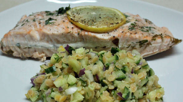 Salmon with Pink Lentil Salad