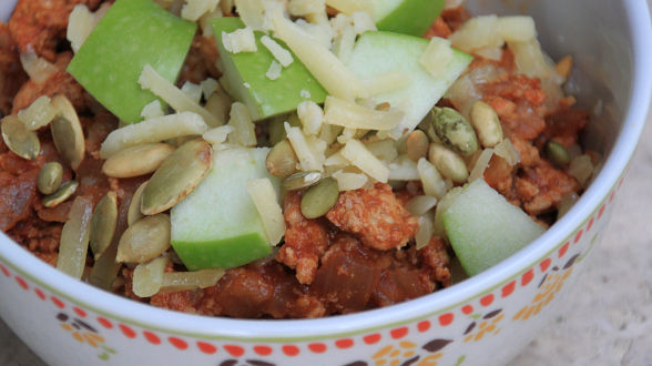 Chipotle Turkey Chili with Apples and Cheddar