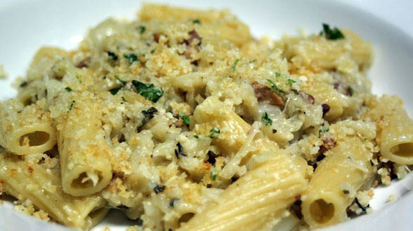 Rigatoni with Cauliflower Sauce and Toasted Garlic Breadcrumbs