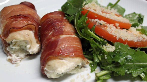 Stuffed Chicken Saltimbocca with Arugula and Tomato Salad