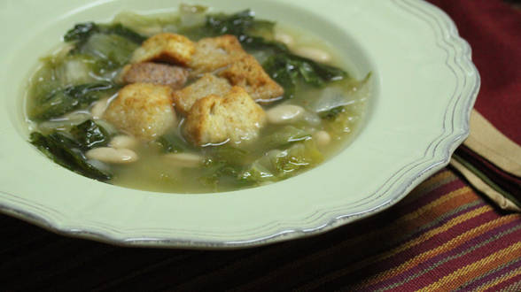 Escarole Soup with Caesar Croutons