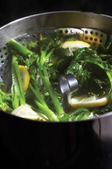 Spicy Rapini with Almonds, Horseradish and Quince