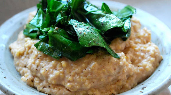 Creamy Polenta with Sautéed Leafy Greens