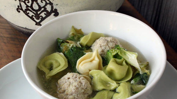 Veal Dumplings in Broth with Spring Greens