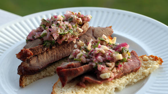 Sliced Steak with Pepper Onion Sauce