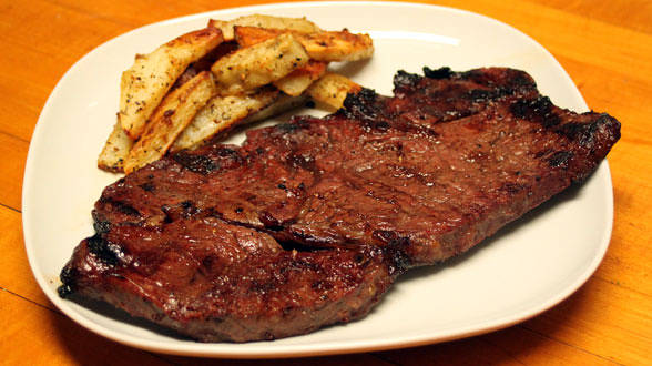 Drunken Steaks with Twice-Baked Peppercorn Fries