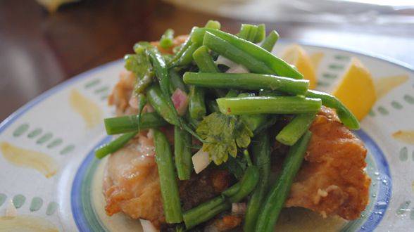 Deviled Chicken Paillard and Green Bean Salsa Verde