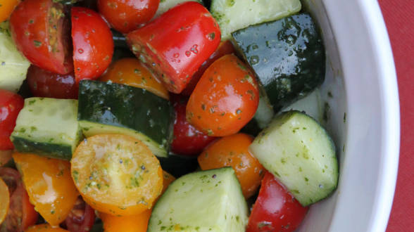 Tomato Cucumber Salad with Lemon Honey Poppy Dressing