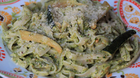 Egg Tagliatelle With Zucchini and Mint Pesto