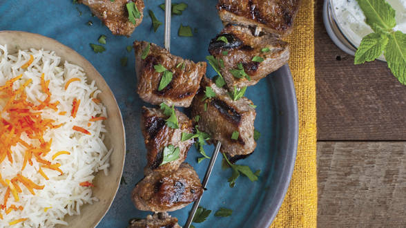 Lamb Kebabs in Pomegranate-Walnut Marinade (kebab-e torsh)