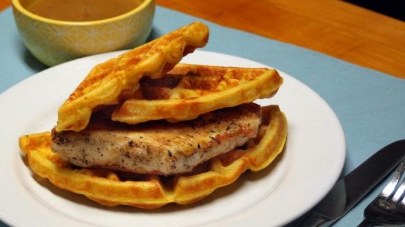 Green Chili Corn Waffles with Crispy Chicken