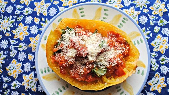 Spaghetti Squash with Roasted Tomatoes and Basil