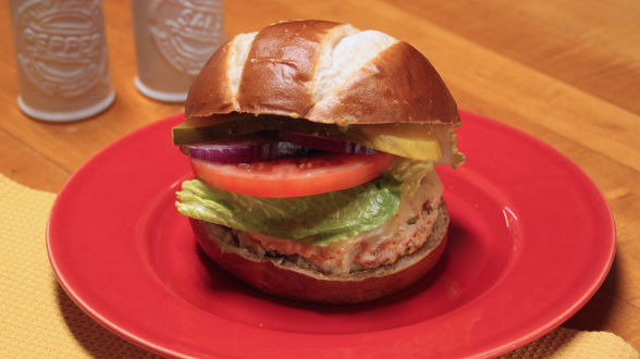 Turkey Paprikash Burgers on Pretzel Rolls