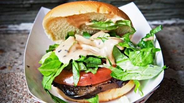 Grilled Eggplant and Roasted Tomato Sliders with Spicy Tahini