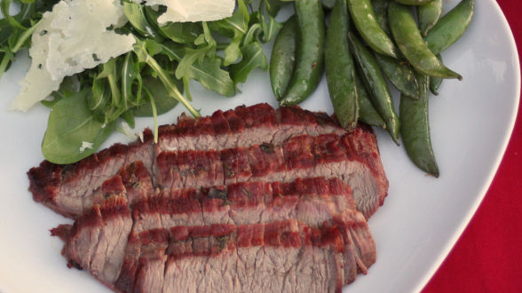 Flank Tagliata with Black-Pepper Sugar Snaps and Arugula Salad