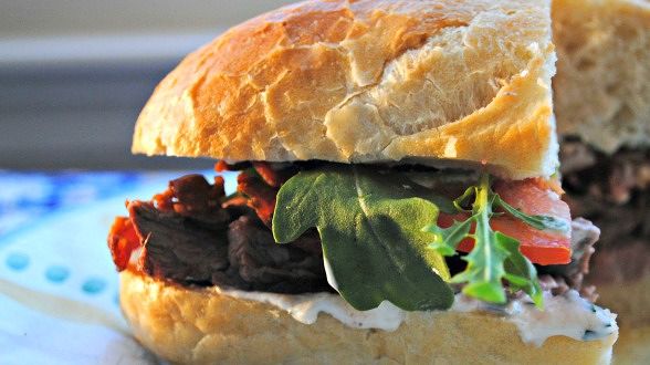 Sliced Steak Club Sub with Horseradish and Herb Sauce