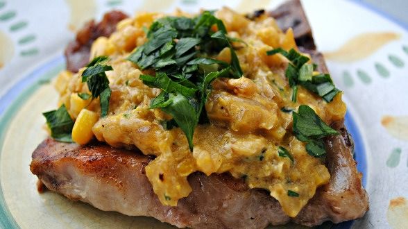 Pork Chops with Herb Creamed Corn