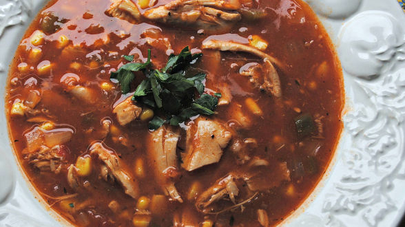 Chicken Posole with Crispy Tortilla Strips