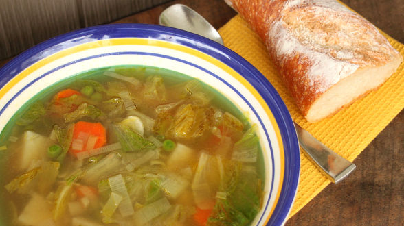 Quick Veggie Soup with Spring Lettuce