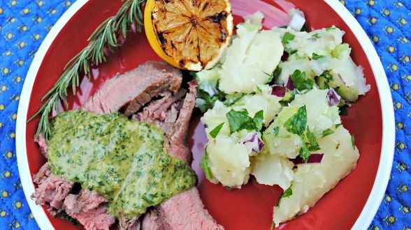 Bistecca Fiorentina with Parsley Sauce for Steak and Warm Potato Salad