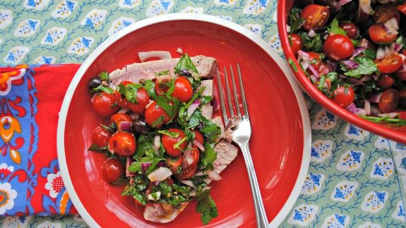 Tuna Steaks with Raw Puttanesca Sauce