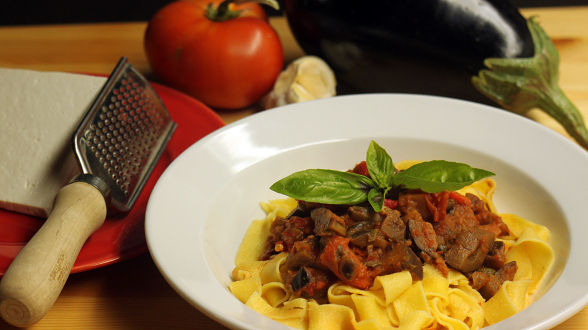 Sicilian Eggplant and Pepper Ragu and Pappardelle