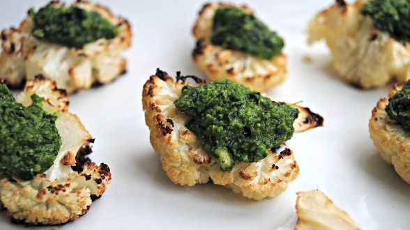 Roast Cauliflower Bites with Kale Pesto