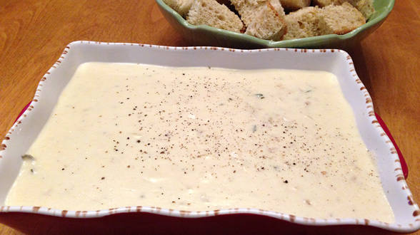 Caramelized Onion and White Cheddar Dip with Apples and Dark Bread