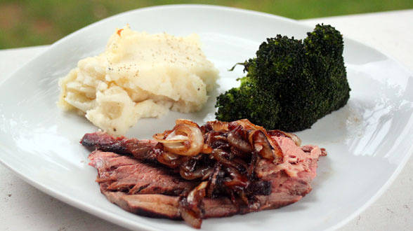 London Broil with Smothered Onions and Crispy Smashed Potatoes