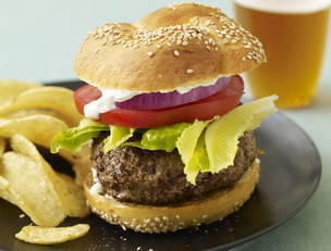 Lamb Sausage Burgers with Feta Tzatziki