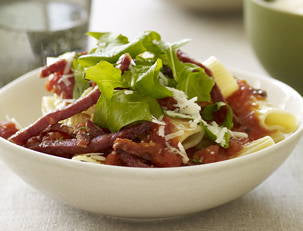 Roasted Red Pepper Rigatoni Arrabbiata with Sopressata Sticks