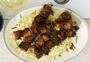 Mahi-Mahi Skewers with Ham, Pineapple and Ginger-Soy Glaze