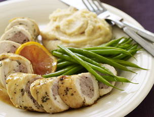 Sausage-Stuffed Chicken Breasts with Marsala and Cranberry-Orange Polenta