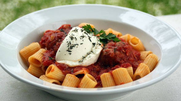 Pork Meatballs with Rigatoni and Ricotta