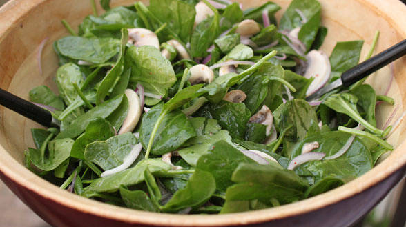 Spinach Salad with Slumped Mushrooms