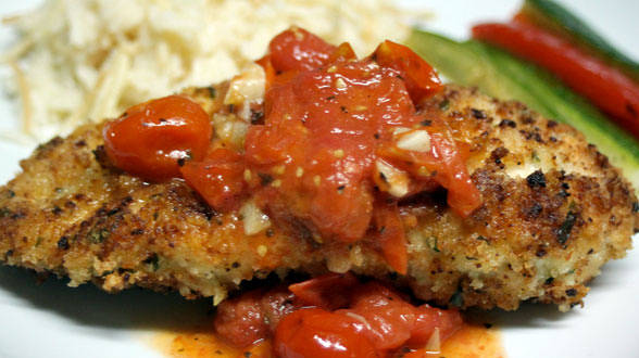 Panko-Crusted Chicken with Cherry Tomato Sauce