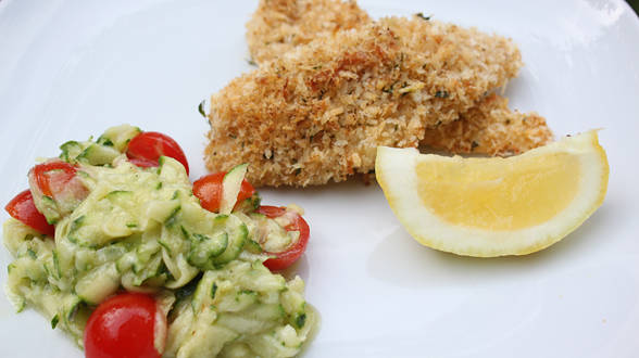 Crispy Fish with Shaved Zucchini Salad