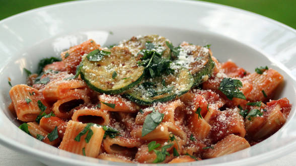 Ratatouille Riggies: Eggplant Marinara with Rigatoni and Zucchini