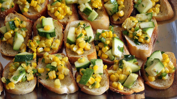 Crostini Bar: Raw Zucchini and Corn Crostini Topper