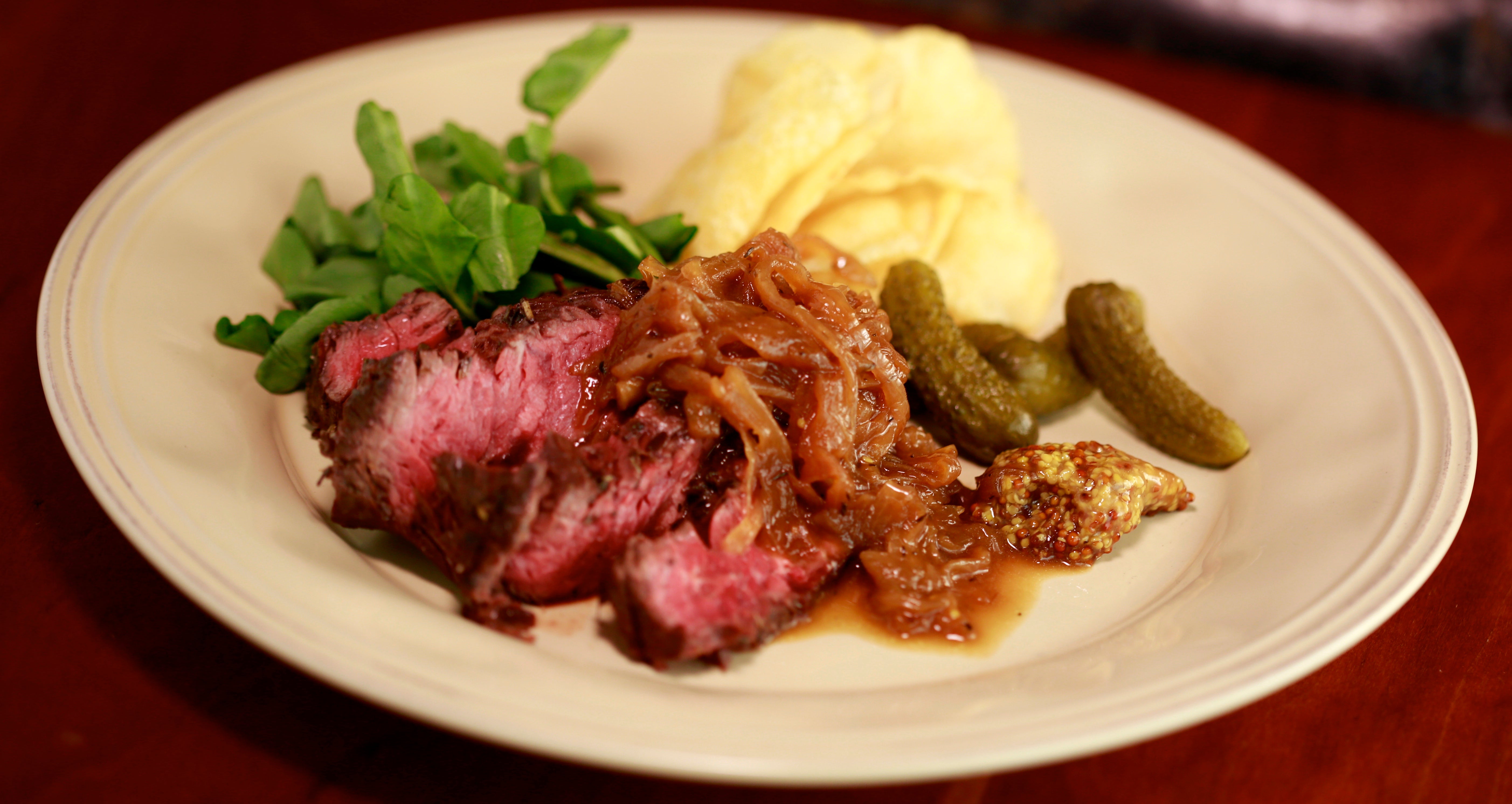 Hanger Steaks with French Onion Sauce