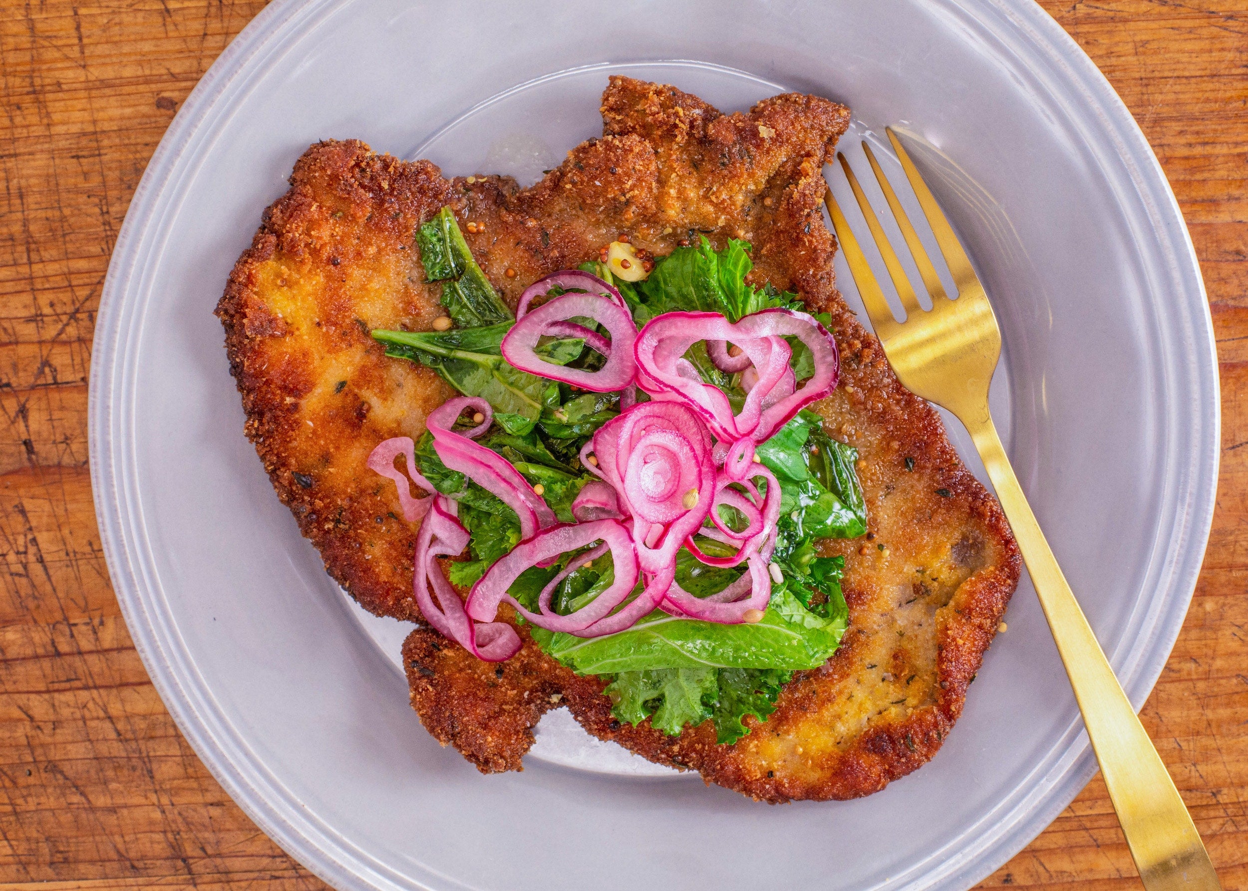 Rachael's Pork Paillard With Warm Winter Greens Salad