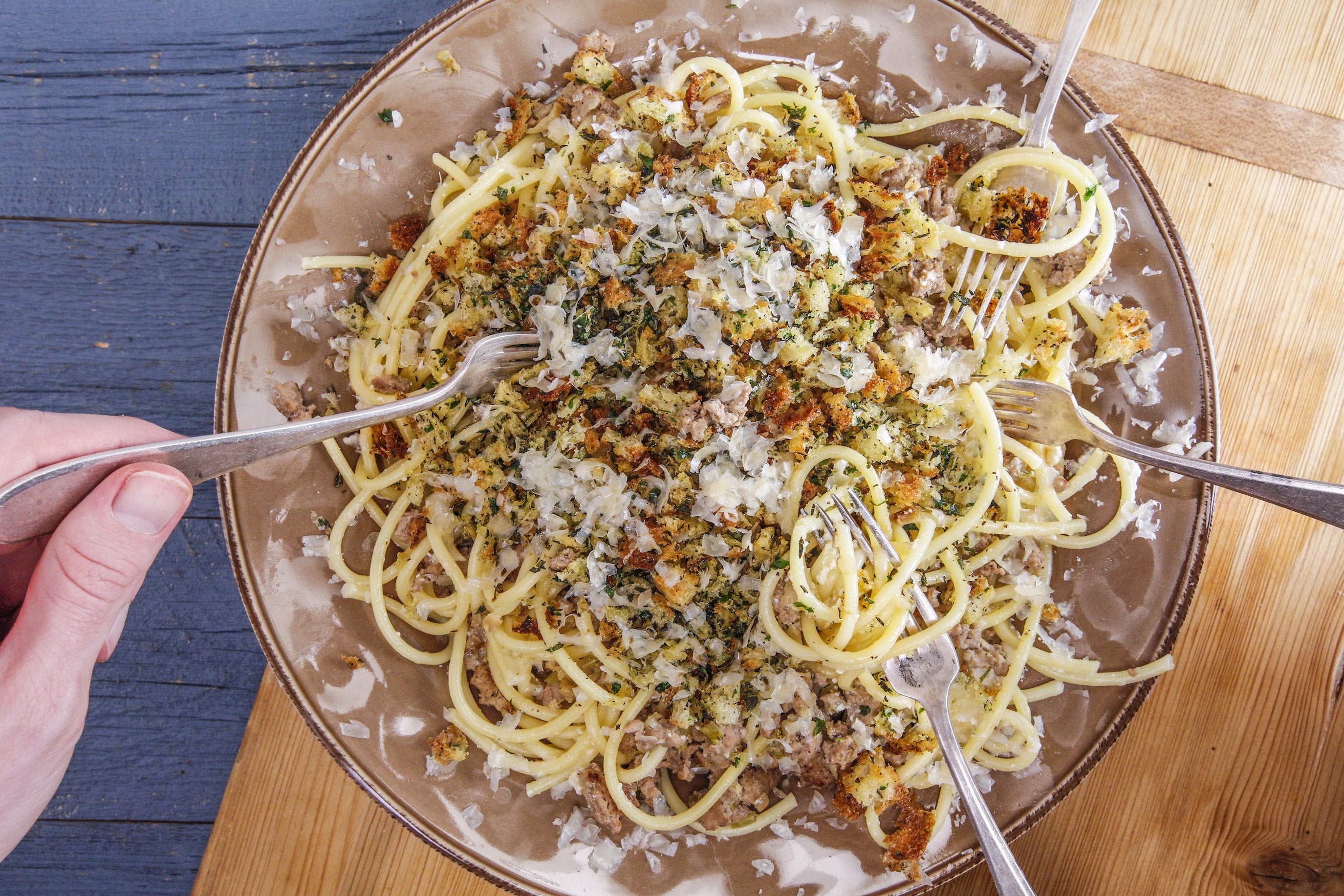 Rachael's Buttermilk Bucatini with Turkey Ragu and Herb Breadcrumbs