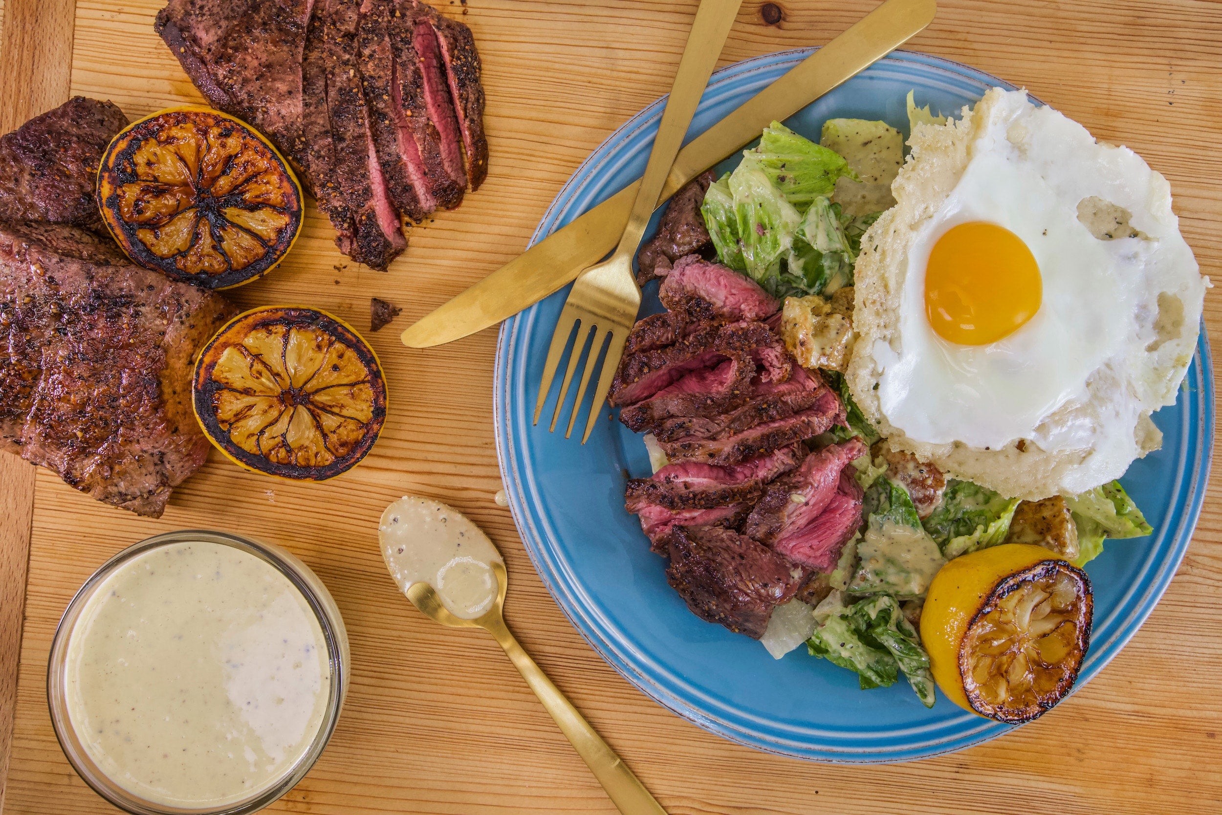 Rachael's Caesar Salad with Sliced Steak and Frico Egg