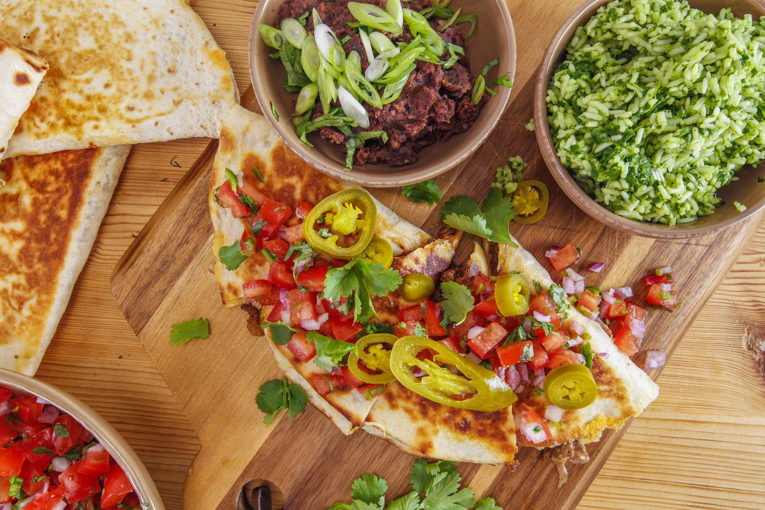 Rachael's Ground Beef Stuffed Quesadillas and Refried Black Bean