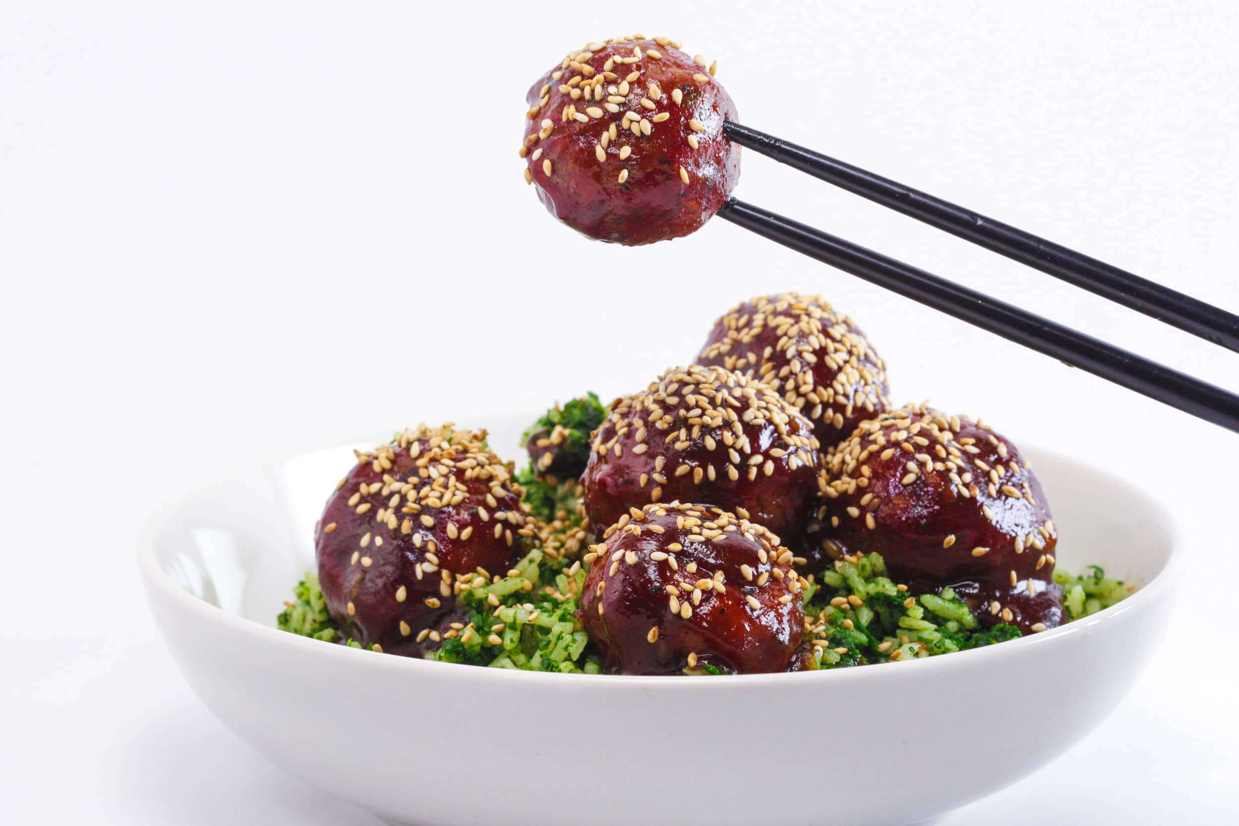 Rachael's Hoisin Meatballs and Green Rice with Sesame