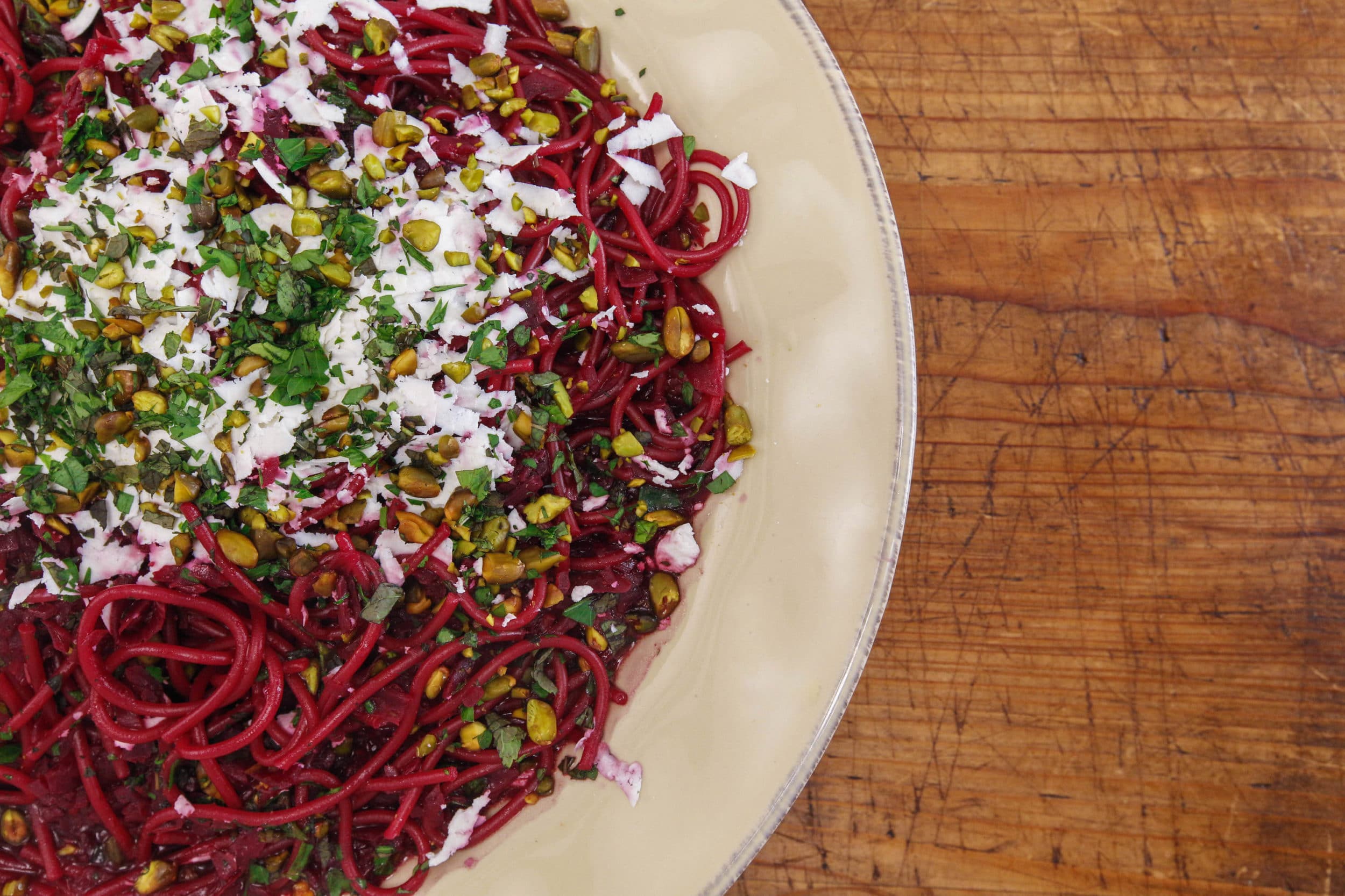 Roasted Beet Spaghetti Cooked in Red Wine